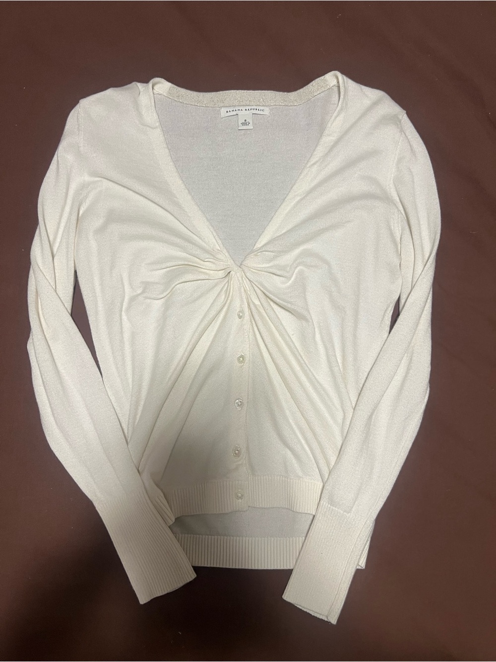 Banana Republic Cream Twist-Front V-Neck Button Sweater